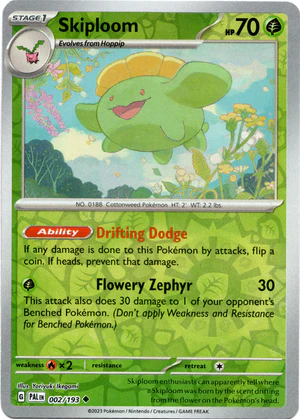 Pokemon TCG - Scarlet & Violet: Paldea Evolved - 002/193 Uncommon Reverse Holo - Skiploom