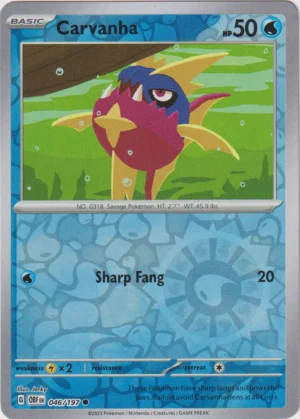 Pokemon TCG - Scarlet & Violet: Obsidian Flames - 046/197 Common Reverse Holo - Carvanha