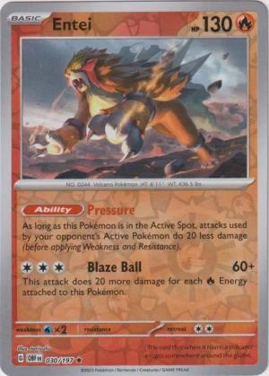 Pokemon TCG - Scarlet & Violet: Obsidian Flames - 030/197 Rare Reverse Holo - Entei