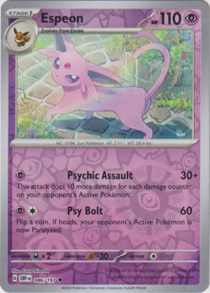 Pokemon TCG - Scarlet & Violet: Obsidian Flames - 086/197 Uncommon Reverse Holo - Espeon