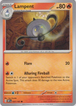 Pokemon TCG - Scarlet & Violet: Obsidian Flames - 037/197 Common Reverse Holo - Lampent