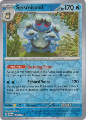 Pokemon TCG - Scarlet & Violet: Obsidian Flames - 052/197 Uncommon Reverse Holo - Seismitoad